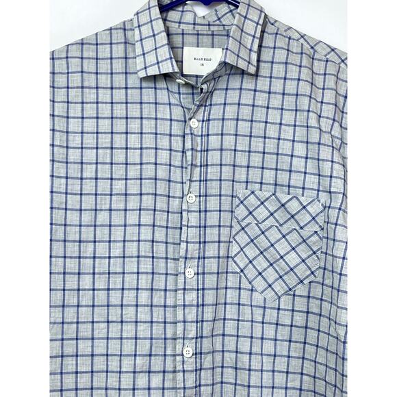 Billy Reid Men's Size 16 Gray Plaid Button Up Long Sleeve Collared Dress Shirt - Picture 5 of 6